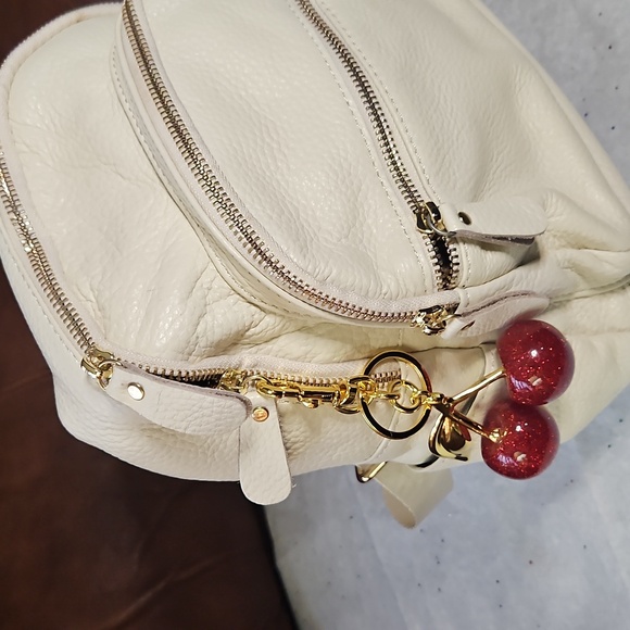 New Neutral Small Pebbled Leather Backpack for Campus Travel or Everyday w Charm - Picture 3 of 6